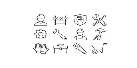 Print  Labor line editable icon set. Contains icons related to labor, construction, labour day, renovation, and more. Vector illustration.