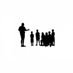 Silhouette of coach giving pep talk to group on white background