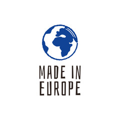 Made In Europe Globe Mark logo. Simple Made In Europe logo for origin labeling, packaging, European certification or export branding. Vector illustration.