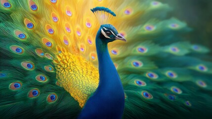 Vibrant Peacock Displaying Its Colorful Feathers Against a Soft Background