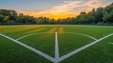 Obraz premium Soccer field at sunset, vibrant colors