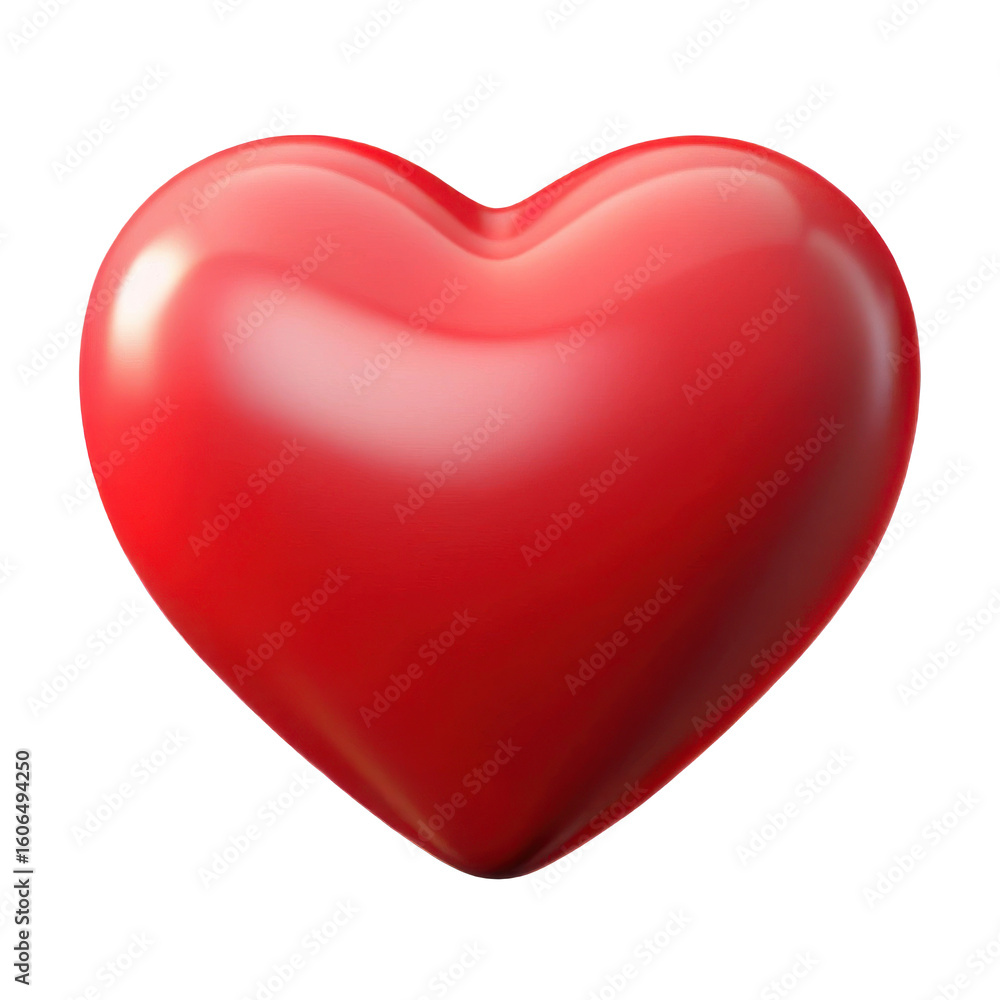 Poster a glossy three dimensional red heart symbol with soft highlights representing love and romance isola