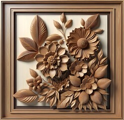 Exquisite Wooden Floral Carving in Frame