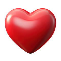 A glossy three dimensional red heart symbol with soft highlights representing love and romance isolated on transparent background