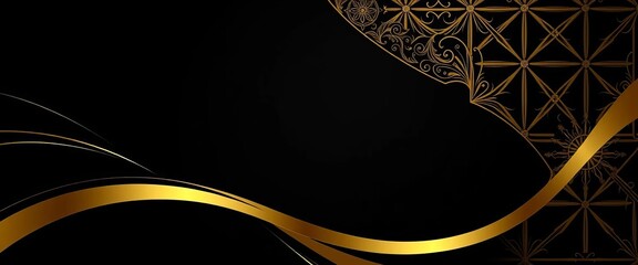 Elegant black background with gold stripes and intricate geometric pattern, backdrop, details