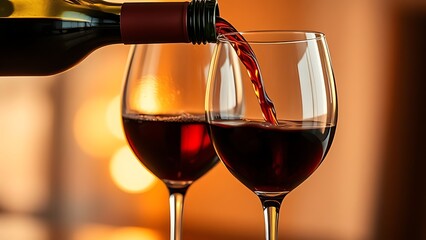 Two wine glasses being filled, capturing the elegance and enjoyment of fine beverages.