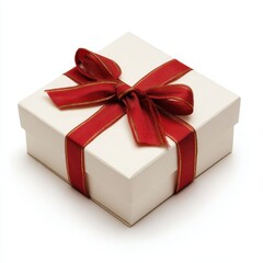 Obraz premium A white gift box with a red ribbon