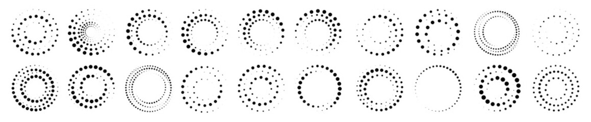 Abstract round frame with dot texture, line movement and spectrum swirl png.