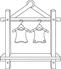 Children’s clothing rack with cute outfits perfect for playful design or kids decor coloring projects
