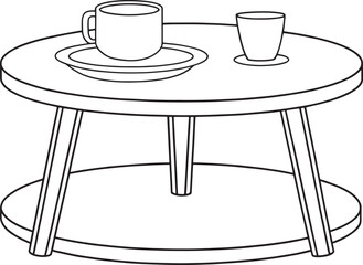 Coffee cups on round table line art perfect for stylish interior visuals or cozy lifestyle content ideas