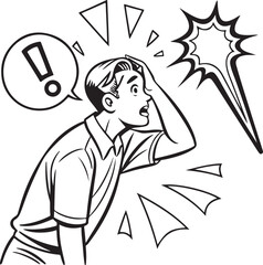 Young man shouting with speech bubble in comic style illustration – expressive talking or yelling cartoon concept