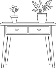 Console table with potted plants line art ideal for creative interior visuals and decorative design ideas
