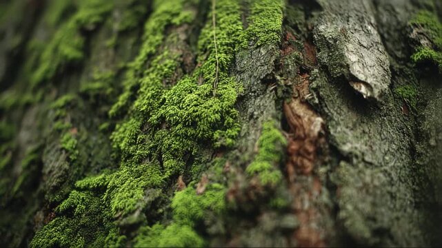 Moss-covered tree bark with detailed texture in natural light  