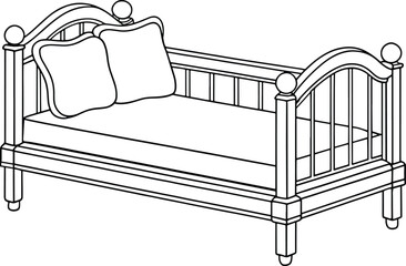 Classic daybed with pillows line art perfect for cozy interior visuals and children’s book illustrations