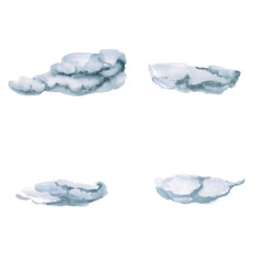 Set of gray clouds. Isolated watercolor illustration of cumulus clouds for design projects, printing on posters and cards.