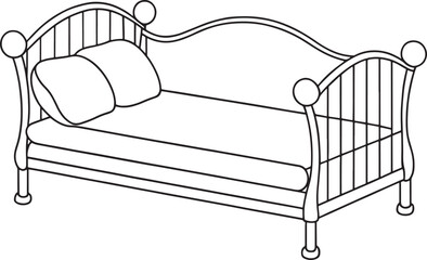 Daybed illustration perfect for warm interiors and relaxation themes in creative or coloring book designs