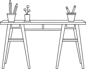 Minimalist desk with pencils and plant illustration perfect for modern office or workspace design