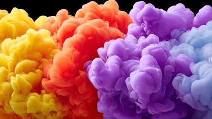 Obraz premium Colorful cloud of smoke with a rainbow of colors. The smoke is purple, orange, yellow, and green