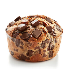 Chocolate Chip Muffin with Chunky Toppings Isolated on White Background