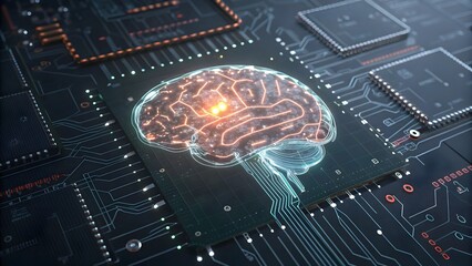 Artificial Intelligence Brain on Microchip Circuit Board – Futuristic Technology Concept