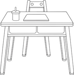 Children’s desk and chair outline illustration perfect for educational materials or coloring pages