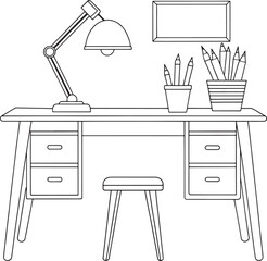 Desk and chair line art ideal for blog visuals creative projects and modern home decor content