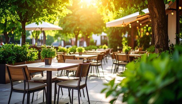 Enchanting alfresco dining area bathed in sunlight and surrounded by lush greenery