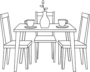 Dining table set with coffee and greenery illustration perfect for minimalist style and interior decor