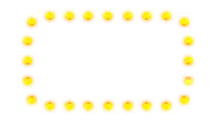 Glowing yellow bulb light marquee frame square shape, consisting of sparkling particle lights. Perfect for retro 90s signage, or digital design elements. product promotion, bar and nightclub business.
