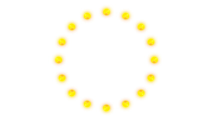 Glowing yellow bulb light marquee frame circle shape, consisting of sparkling particle lights. Perfect for retro 90s signage, or digital design elements. product promotion, bar and nightclub business.