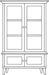Classic display cabinet with doors line art perfect for home catalog visuals and furniture illustrations