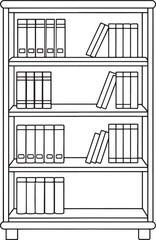 Organized bookshelf line art ideal for educational tools and neat creative project layouts and interior designs