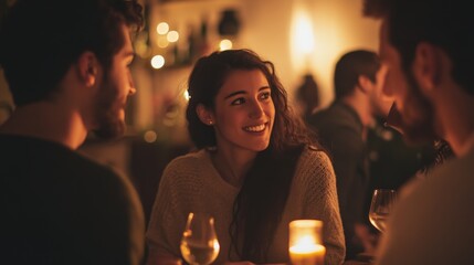 A group of friends enjoying a cozy dinner.