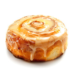 Glazed Cinnamon Roll with Swirled Icing on White Background