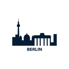 Berlin logo, clip art with cityscape, skyline, panorama. Vector flat isolated illustration. German capital city panoramic image with landmarks and buildings