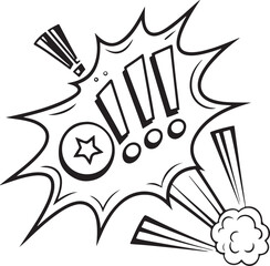 Black and White Comic Style Exclamation Marks Illustration – Hand Drawn Pop Art Symbols for Design, Manga, or Sticker Use