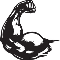 Fototapeta premium Stylized Muscle Arm Icon Depicting Strength and Power in Black and White Vector Illustration