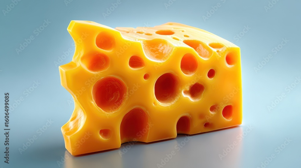 Poster cheese block with distinctive holes on a smooth surface captures the essence of dairy craftsmanship 