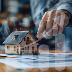 Real Estate Market Growth with House Model and Rising Graph