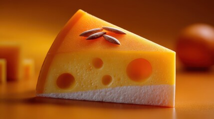 Delicious cheese wedge with nuts on a warm orange background showcasing gourmet food artistry