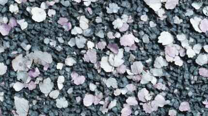 Frost-kissed cherry blossom confetti flutters on rustic asphalt, echoing Hanami celebrations and Japanese Wabi-Sabi philosophy