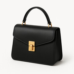 Black Leather Handbag, isolated - Elegant Fashion Accessory