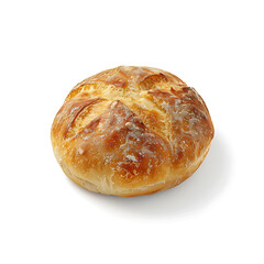 Golden-brown round bread with a cracked crust, isolated on a white background