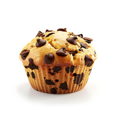 Freshly Baked Chocolate Chip Muffin on White Background