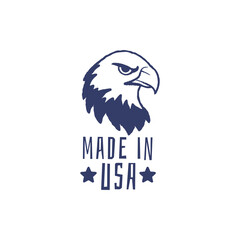 Fototapeta premium Made In USA Eagle logo. Simple Made In USA logo for product origin, packaging design, export branding or patriotic certification. Vector illustration.