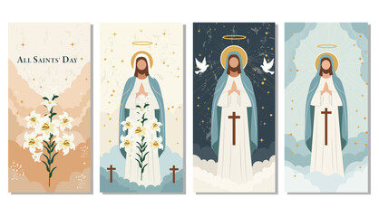 Gentle All Saints' Day Illustration with Blessed Figure and Lilies6