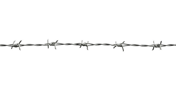 Metallic wire sharp spikes isolated on a transparent background barbed wire