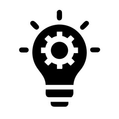 Black Innovation Light Bulb Icon – Gear Idea Vector Symbol