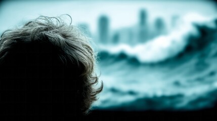 A contemplative silhouette of a person gazing at tumultuous waves, foreshadowing Tempest Day tales and maritime mysteries