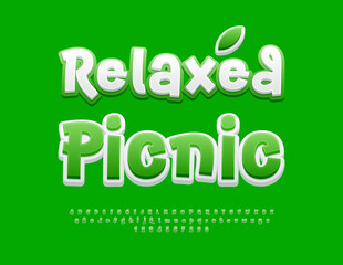Vector Summer concept Relaxed Picnic. Bright White and Green Font. Modern Alphabet Letters and Numbers